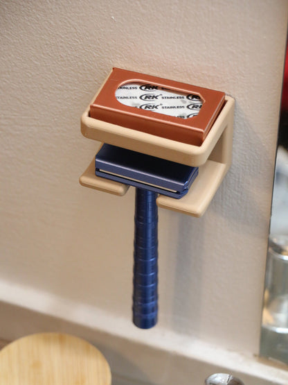 Wall Mounted Safety Razor Holder with Blade Storage